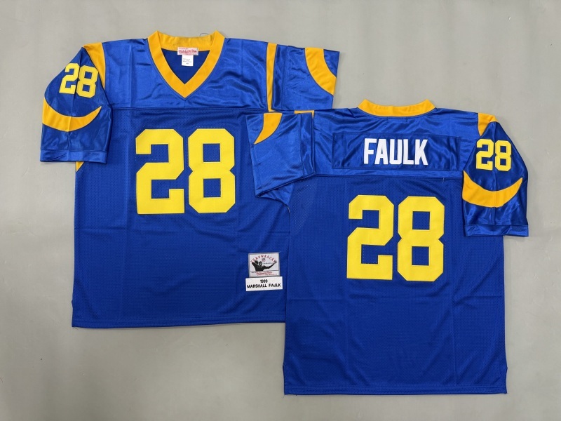 Men 2025 Los Angeles Rams 28 Faulk blue Throwback Limited NFL Jersey style 001